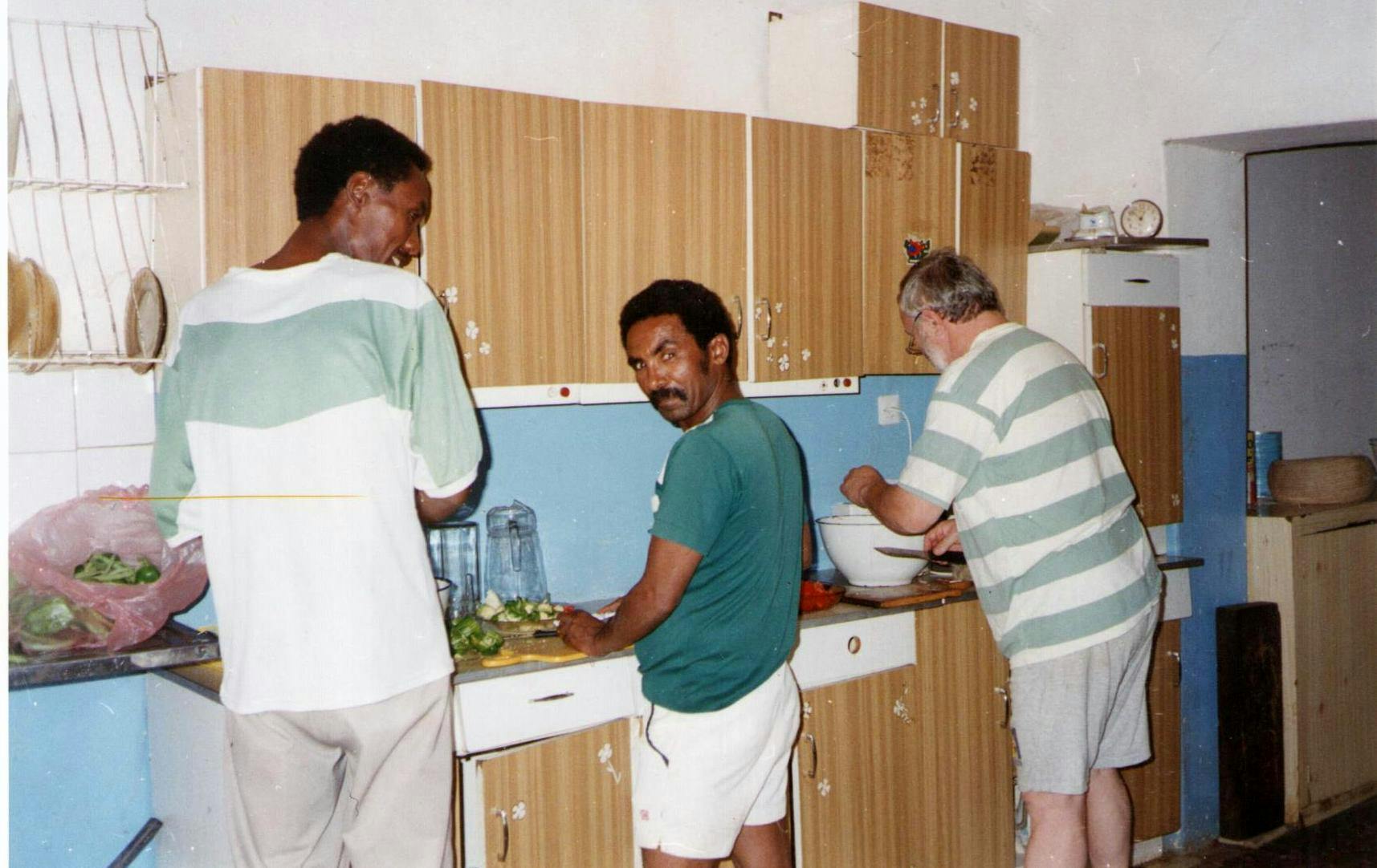 Sudan, 1990s. Preparing dinner in the Polish central base.