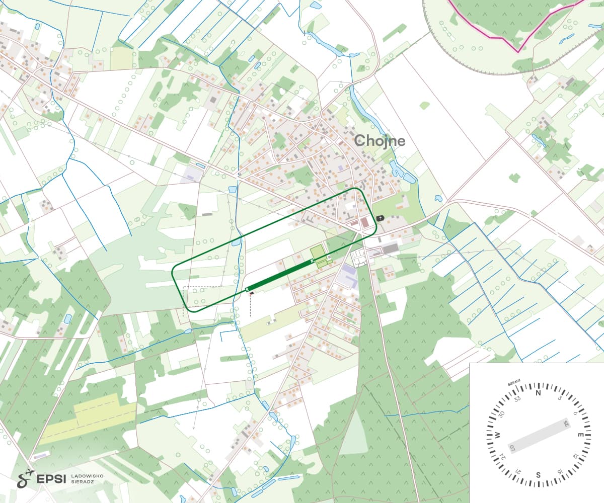 Położenie lądowiska w miejscowości Chojne